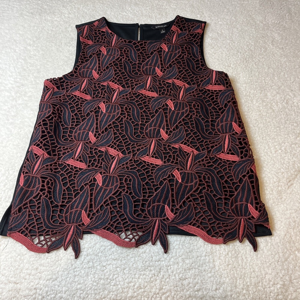 Banana Republic Women Sleeveless Floral Embroidered Top Layer Lined Blouse Small